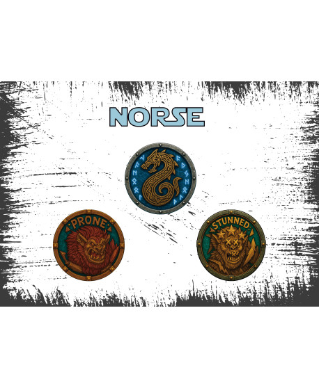 Set Fichas Norse Blood Bowl – Logo 35 mm + PRONE/STUNNED 25 m